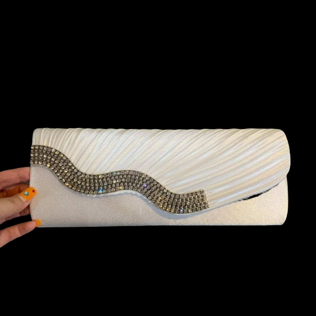 White Wave Satin Clutch