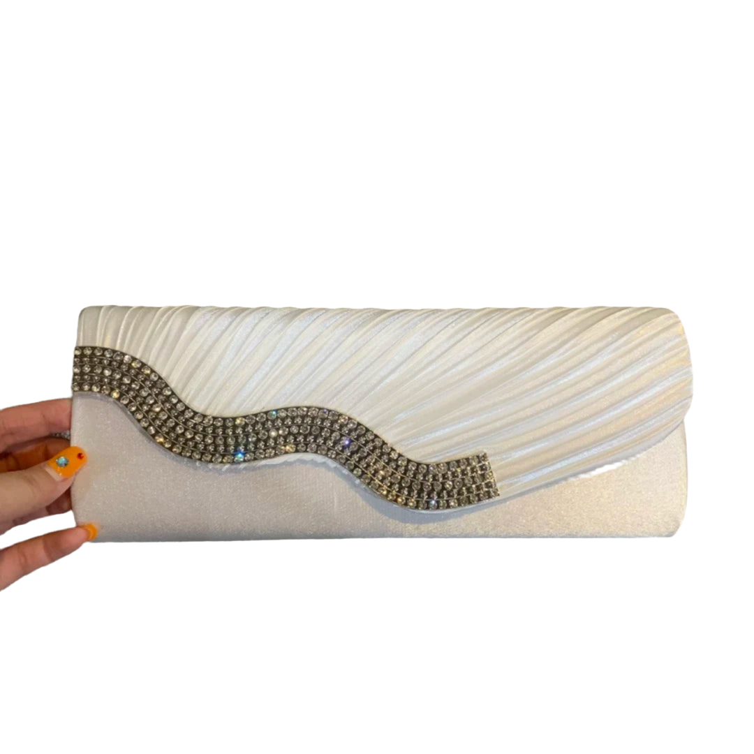White Wave Satin Clutch