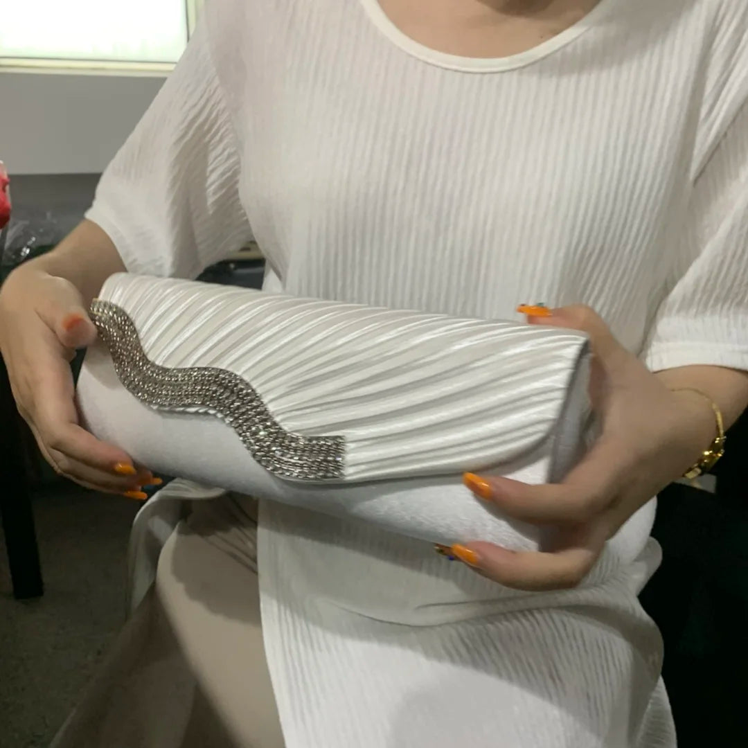 White Wave Satin Clutch