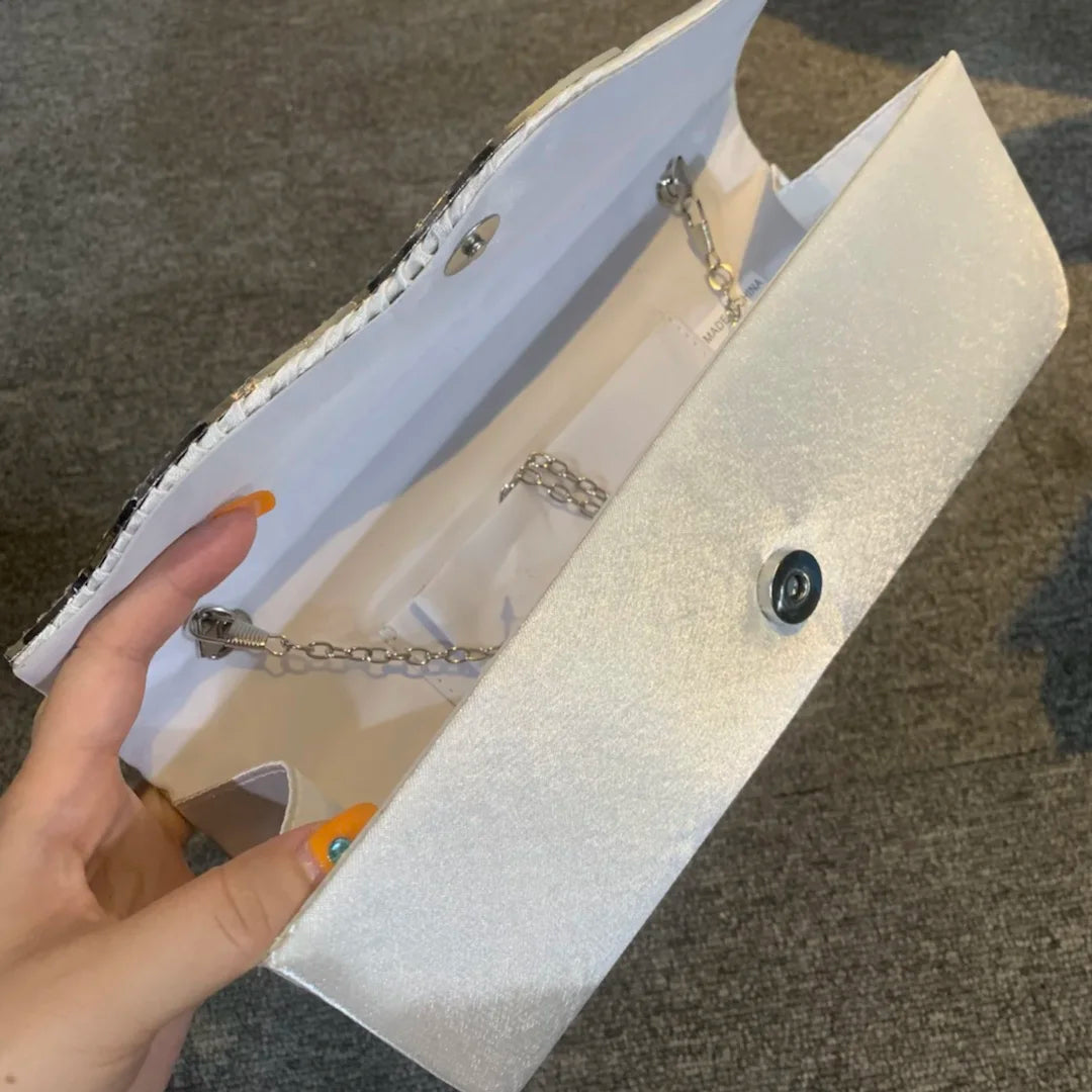 White Wave Satin Clutch