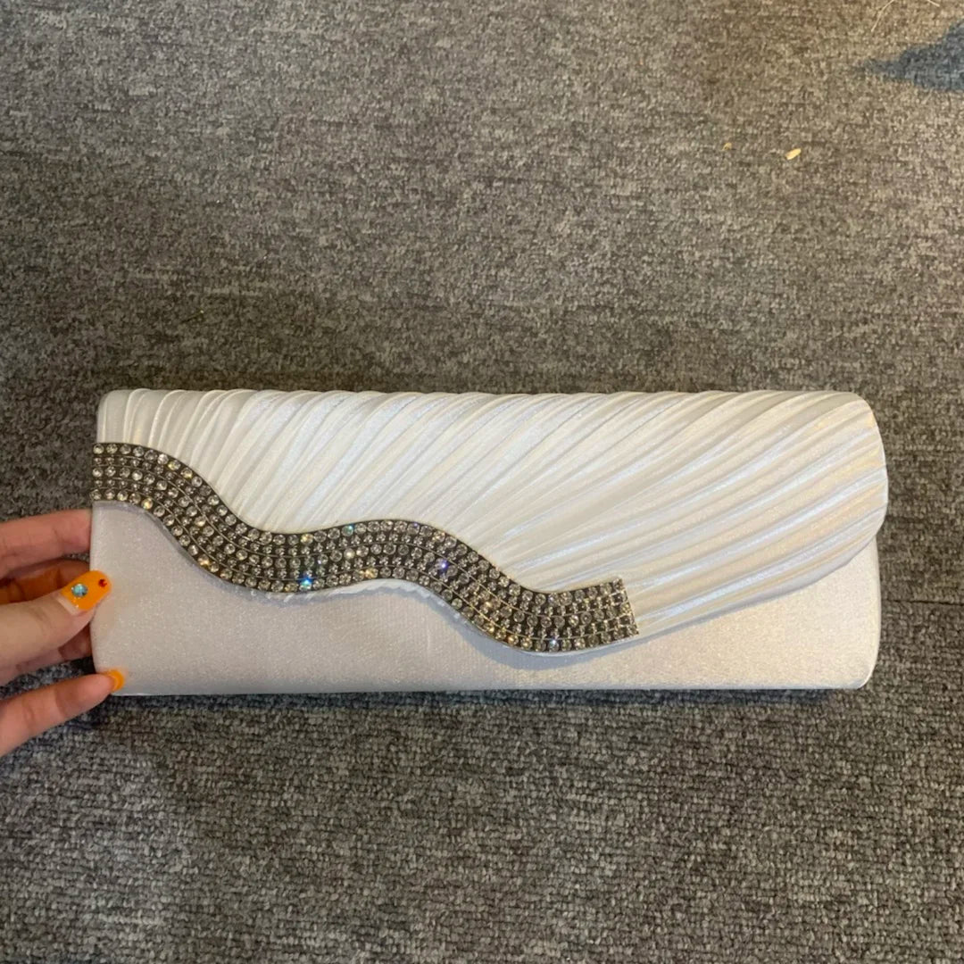 White Wave Satin Clutch