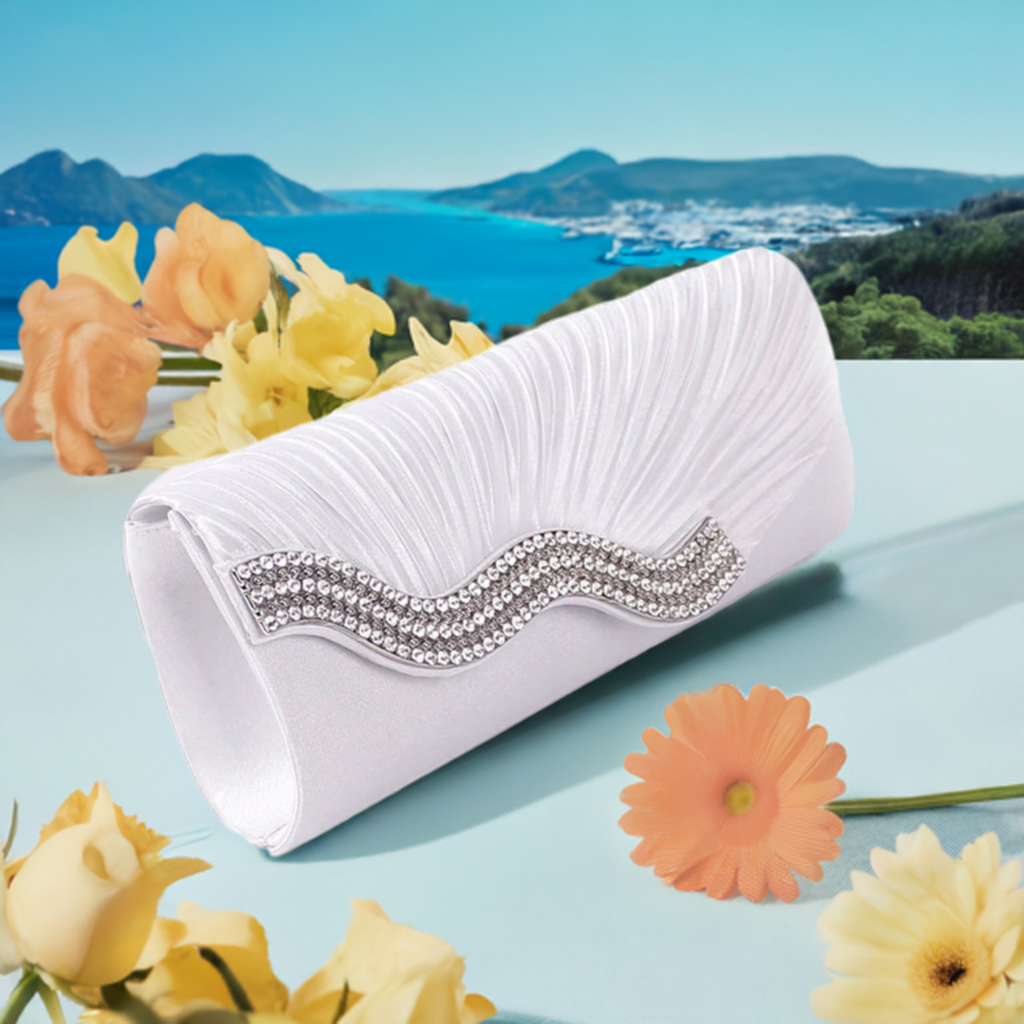 White Wave Satin Clutch