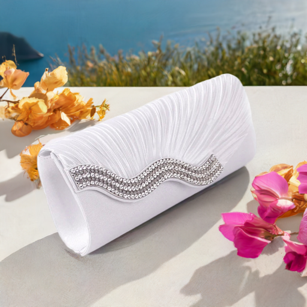 White Wave Satin Clutch