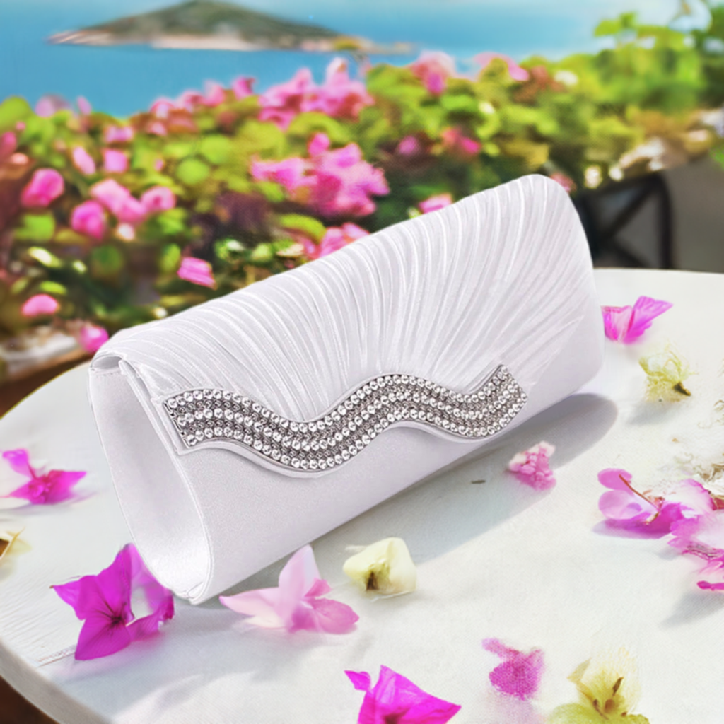 White Wave Satin Clutch