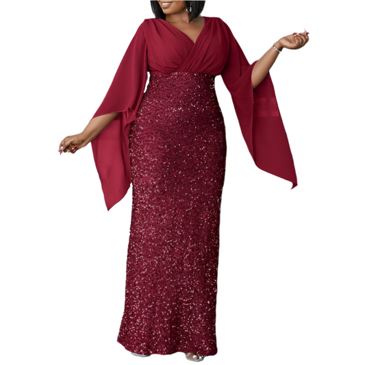 Plus Size Chiffon Glitter Dress