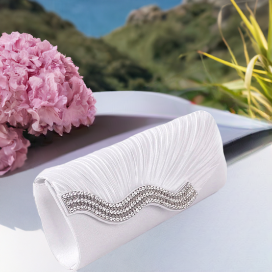 White Wave Satin Clutch